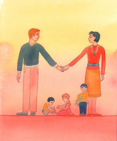 Där ett gift par verkligen älskar varandra och älskar Gud, vill de göra hans vilja, 2002 (w/c på papper) av Elizabeth Wang