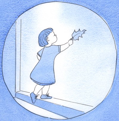 Den som reciterar en bön med vördnad och kärlek är som ett barn som i tillit och förtjusning ger ett vackert blad till sin farfar, 2002 (w/c på papper) av Elizabeth Wang