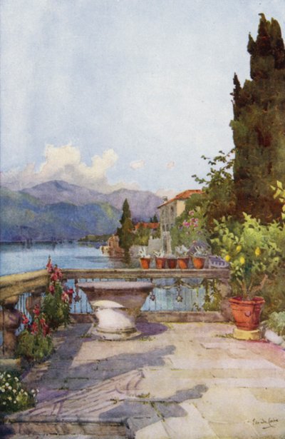 A Garden at Orta (färg litho) av Ella Du Cane