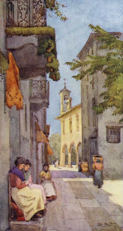 A Street at Orta (färg litho) av Ella Du Cane