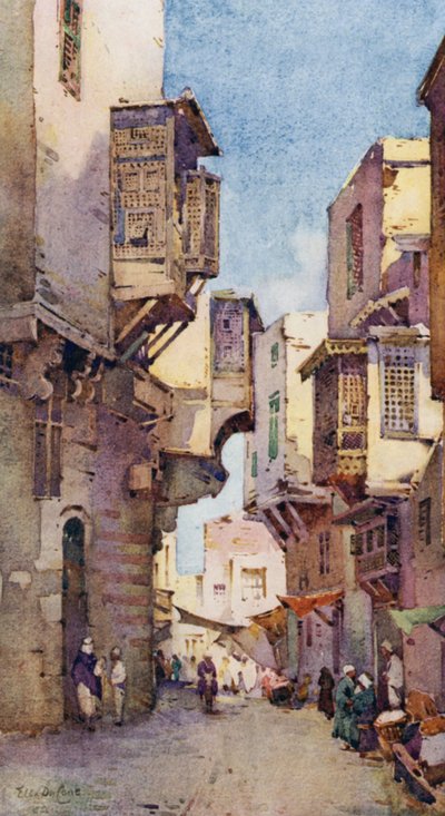 En gammal gata i Kairo (färg litho) av Ella Du Cane