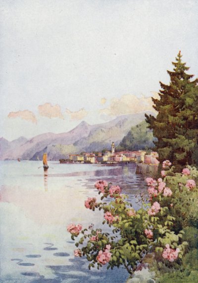 Bellagio från Villa Melzi, Comosjön (färg litho) av Ella Du Cane