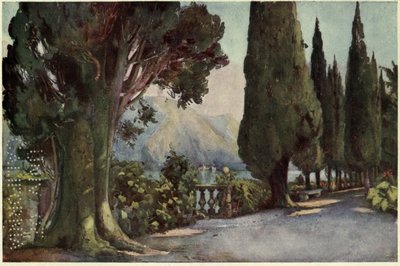 Cypress Avenue, Villa del Pizzo, Lago di Como, Illustration från "De italienska sjöarna" av Richard Bagot av Ella Du Cane