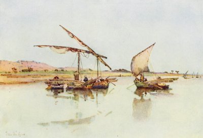 Fiskebåtar på Nilen (färg litho) av Ella Du Cane