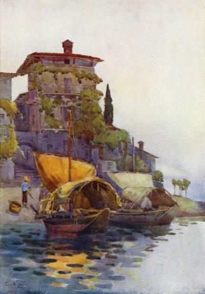 Fiskebåtar (färg litho) av Ella Du Cane