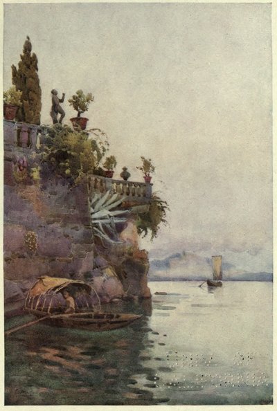 I skuggan av terrassen, Lago di Como, Illustration från "De italienska sjöarna" av Richard Bagot av Ella Du Cane