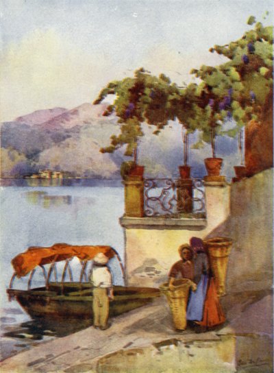 Leaving the Market (färg litho) av Ella Du Cane