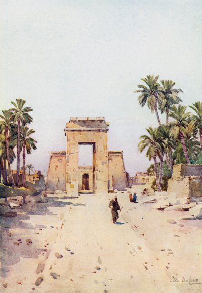 The Gateway of Euergetes, Karnak (färg litho) av Ella Du Cane