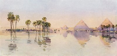 Den tredje pyramiden, Giza (färg litho) av Ella Du Cane