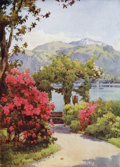 Villa Carlotta, Comosjön (färg litho) av Ella Du Cane