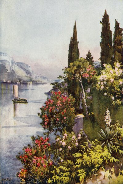 Villa Giulia, Comosjön (färg litho) av Ella Du Cane