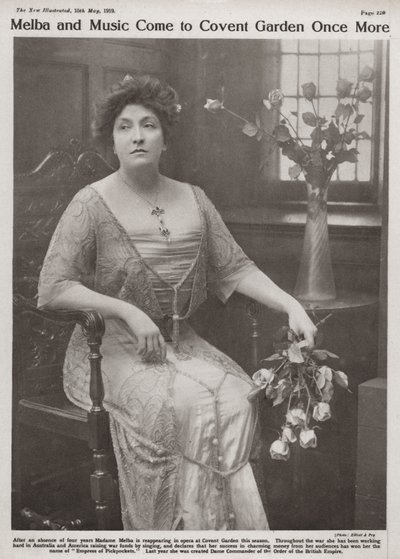 Dame Nellie Melba, australiensisk operasångerska (s/v foto) av Elliott and Fry Photography Studio