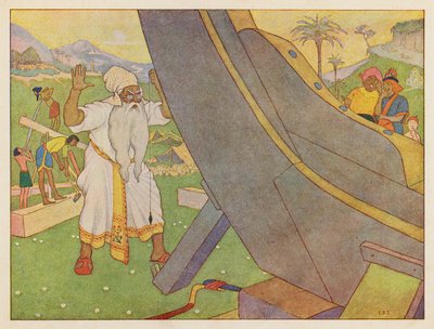 Noaks ark: Byggandet av arken (färglitografi) av Elmer Boyd Smith
