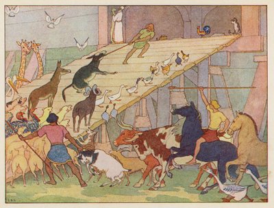 Noaks ark: På väg till brädan (färglitografi) av Elmer Boyd Smith