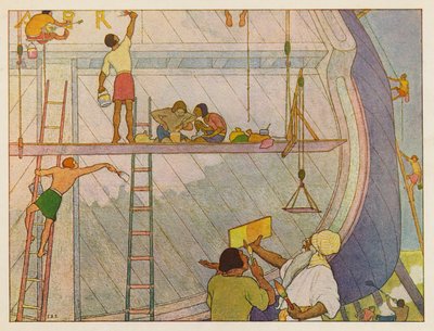 Noaks ark: Målning av arken (färglitografi) av Elmer Boyd Smith