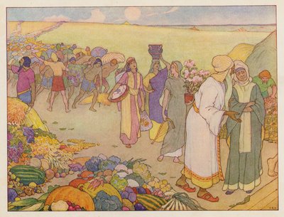 Noaks ark: Tar in förnödenheter (färglitografi) av Elmer Boyd Smith