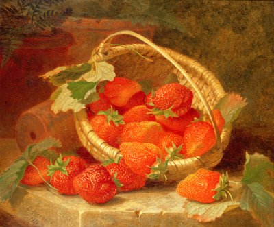 En korg med jordgubbar på en stenkant, 1888 av Eloise Harriet Stannard