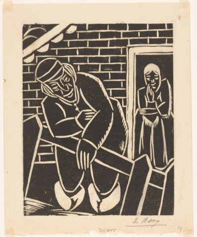Bonde framför sitt hus av Else Berg (signed by artist)