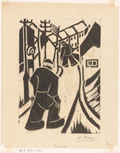 Två figurer i bygatan av Else Berg (signed by artist)