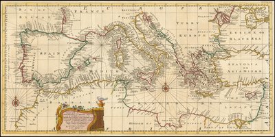 1748 års karta - Ett exakt sjökort över Medelhavet och Adriatiska havet; med skärgården och en del av Svarta havet av Emanuel Bowen