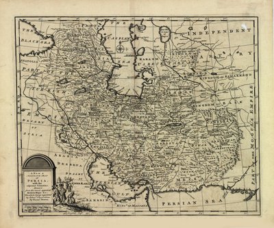 Ny och korrekt karta över Persien, med Safavid- och Mughalriket av Emanuel Bowen