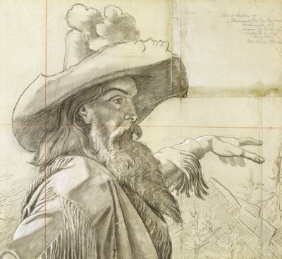 Detalj av tecknad bild till väggmålning Westward the Course of Empire... av Emanuel Gottlieb Leutze