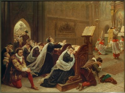 Maria Stuart… hör den första mässan / Gem. Emanuel Leutze av Emanuel Gottlieb Leutze