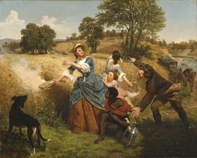 Mrs Schuyler bränner sina vetefält när britterna närmar sig av Emanuel Gottlieb Leutze
