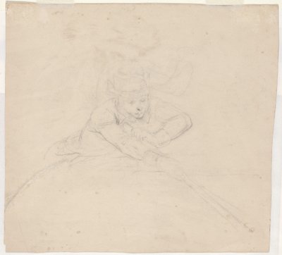 Studie av halvlång figur med stolpe [verso] av Emanuel Gottlieb Leutze