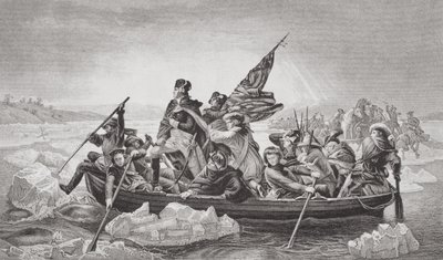 Washington krydser Delaware nær Trenton, New Jersey, julen 1776, fra `Illustrationer af engelsk og skotsk historie