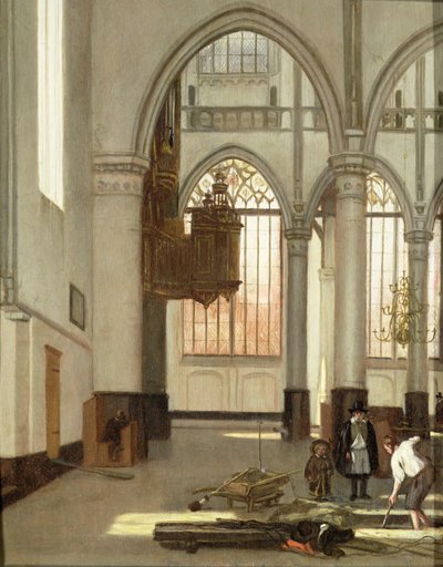 Gravgrävare i västra delen av Oude Kerk, Amsterdam (panel) av Emanuel de Witte
