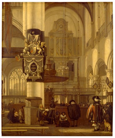 Interiör av en kyrka (olja på panel) av Emanuel de Witte