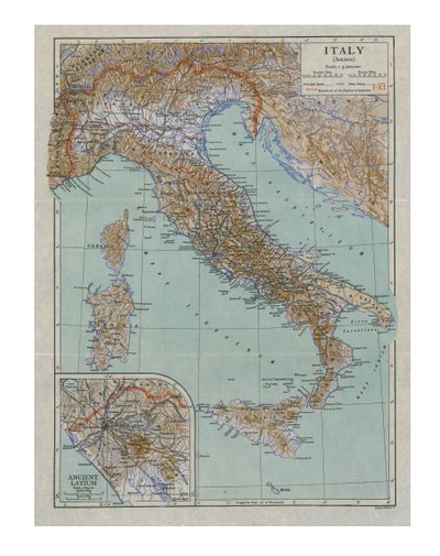 Karta över det antika Italien, c1910-talet. av Emery Walker