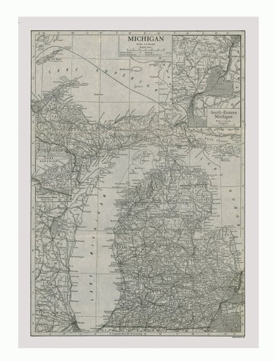 Karta över Michigan, USA, c1900. av Emery Walker