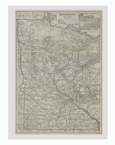 Karta över Minnesota, USA, c1900-talet. av Emery Walker