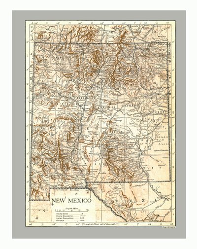 Karta över New Mexico, c1900-talet. av Emery Walker