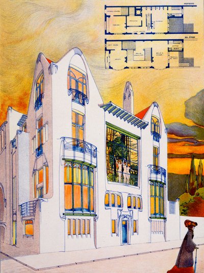 House Design, c.1905-6 (akvarell och penna på papper) av Emiel van Averbeke