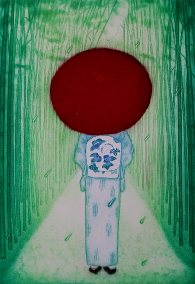 Rött paraply, 2007 (etsning) av Emiko Aida