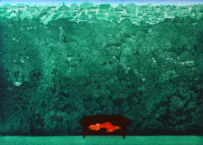 Reverie i regnet, 2009 (etsning) av Emiko Aida