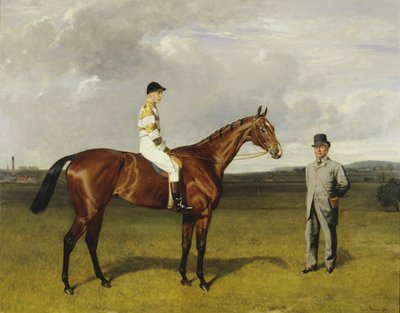 "Mimi" med Rickaby uppe med sin tränare, Mr Matthew Dawson av Emil Adam