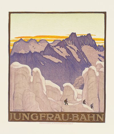 Jungfrau-Bahn, affisch som annonserar Jungfrau bergsjärnväg (färg litho) av Emil Cardinaux