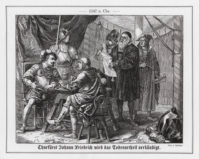 Johan Fredrik I, kurfurste av Sachsen, får sin dödsdom av Emil Eugen Sachsse