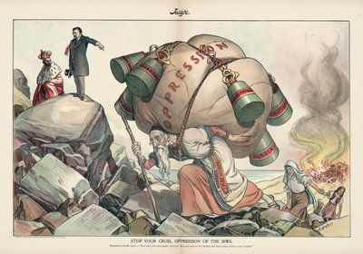 Stoppa ditt grymma förtryck av judarna, Judge magazine från september 1905 (kromolitografi) av Emil Flohri