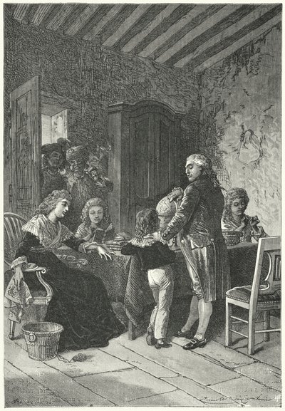 Ludvig XVI och hans familj fängslade i templet av Emile Antoine (after) Bayard
