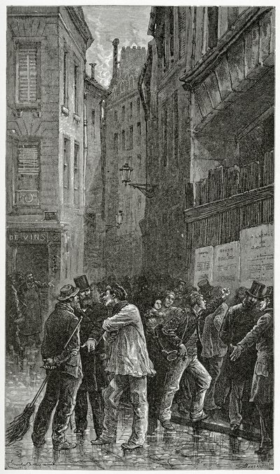 Les Affiches - illustration från A Crime Story, 1800-talet (bw-gravyr) av Emile Antoine Bayard