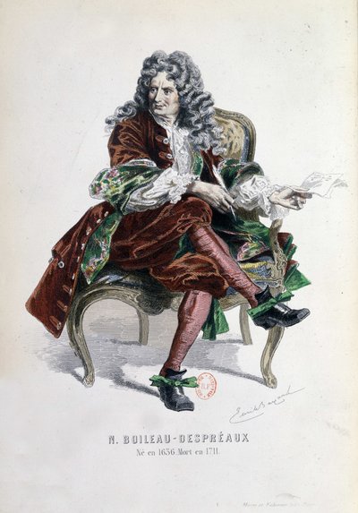 Porträtt av Nicolas Boileau Despreaux (Boileau-Despreaux) (1636-1711) i "Works of Nicolas Boileau" Paris 1873 (gravyr) av Emile Antoine Bayard
