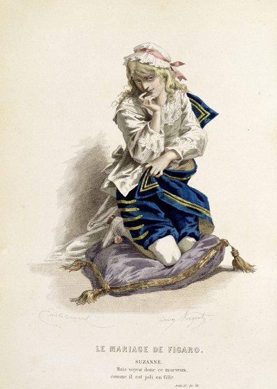 Suzanne i "" The Marriage of Figaro"" - i "" Complete Works of Beaumarchais"", teckningar av Emile Bayard, red. Laplace Sanchez & cie, Paris av Emile Antoine Bayard