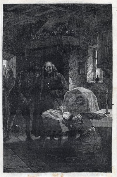 The Myriel Eveque with a Mourning Family - Illustration av Emile Bayard (1837-1891) för "The Miserables - First Part: Fantine" av Victor Hugo (1802-1885) 1862 av Emile Antoine Bayard
