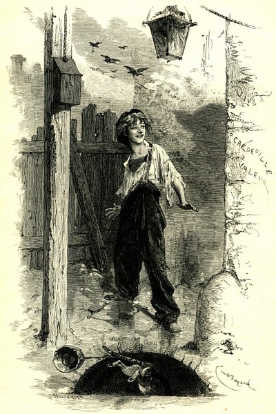 Victor Hugo: Les Miserables. Gavroche, barn från Paris. Illustration av Emile Bayard. av Emile Antoine Bayard
