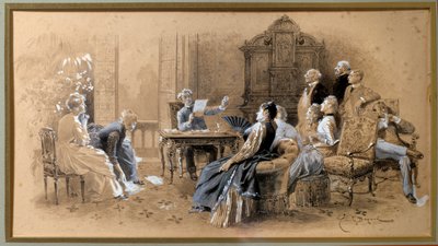 Författaren Alexandre Dumas Jr. (1824-1895) läser sina verk Lavis d